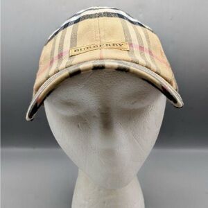 Burberry Golf Check Print Beige Canvas Logo Hat